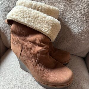 UGG Women's Brown Shearling Wedge Boots